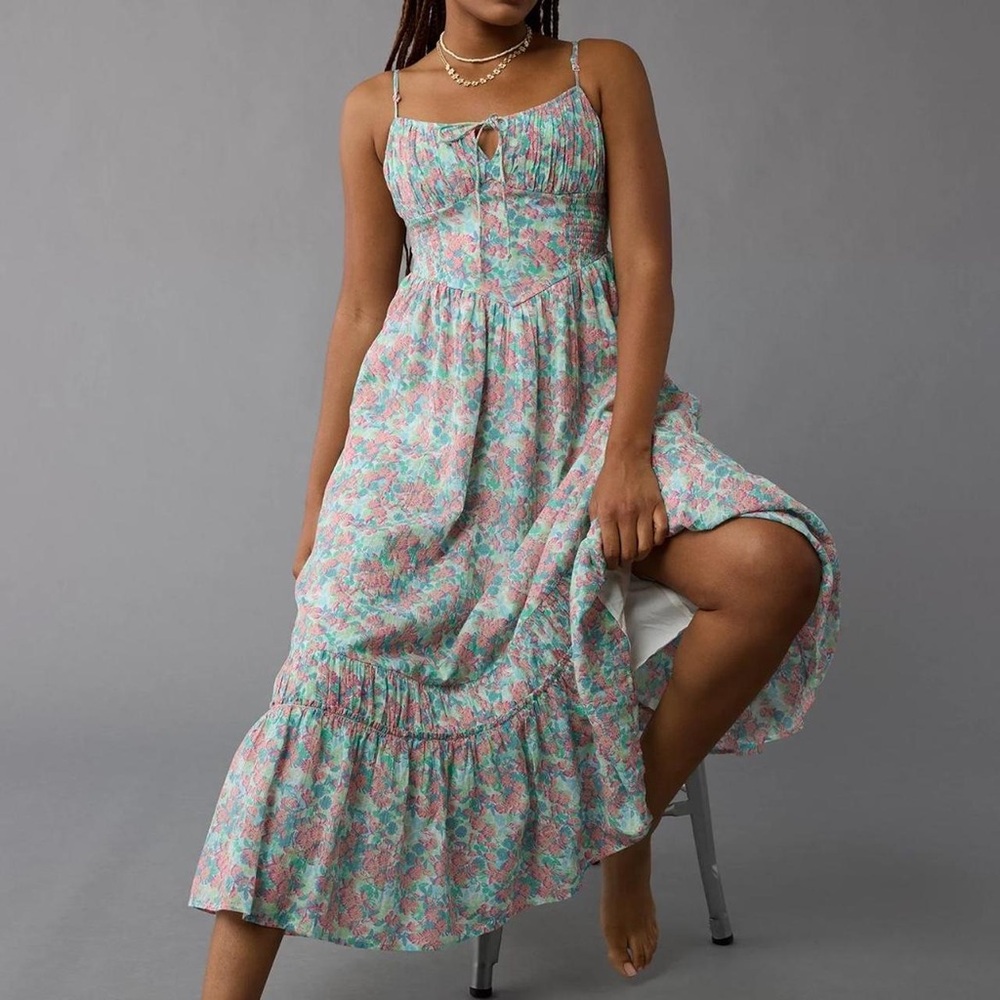 American Eagle Floral Tie-Front Maxi Dress